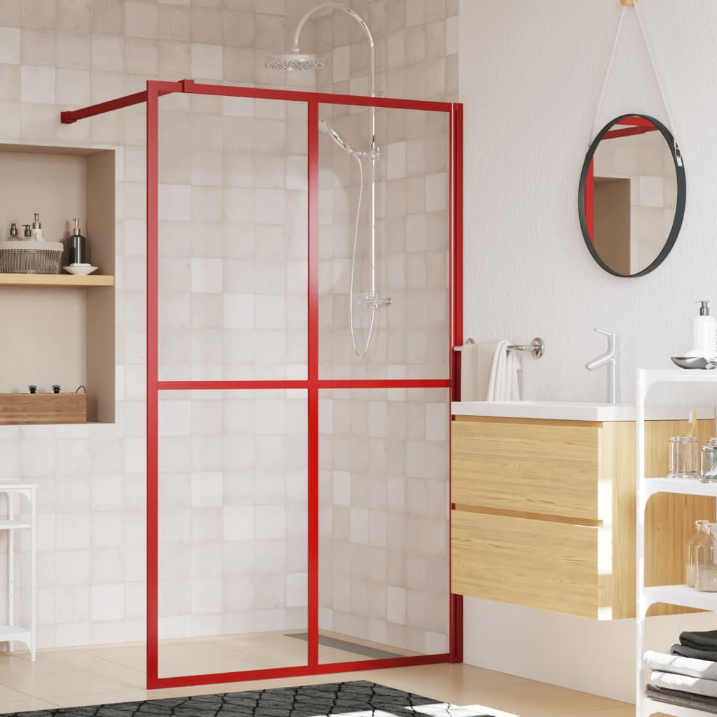 Vidaxl walk-in brusevæg gennemsigtig 118x195 cm ESG glas rød