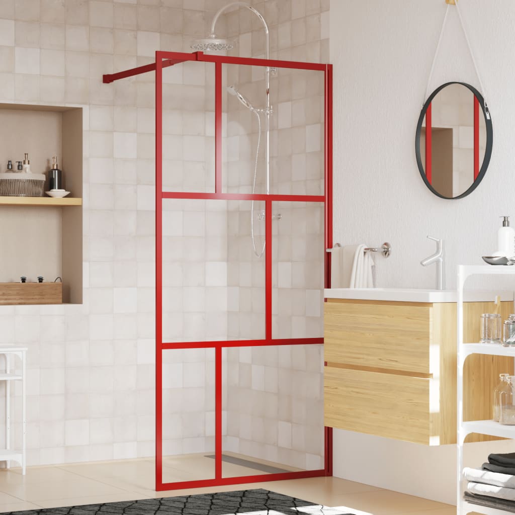 Vidaxl walk-in walk-in muro trasparente 90x195 cm di vetro ESG rosso