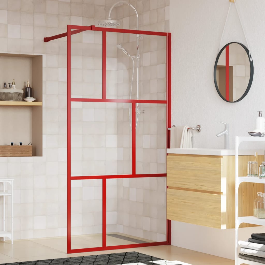 Vidaxl walk-in brusevæg gennemsigtig 100x195 cm esg glas rød