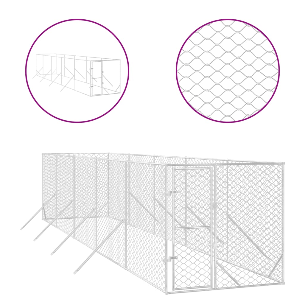 Vidaxl Chienne Kennel pour l'extérieur 2x10x2 m Galvanisé en acier argent