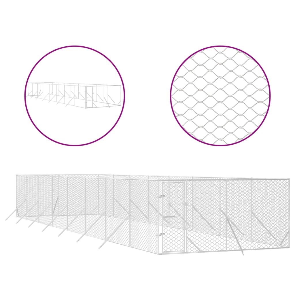 Vidaxl -Hundezwinger für Außenversilber von 4x16x2 M. Stahl Silber