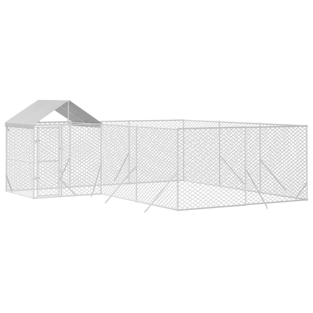 Vidaxl Hond Kennel mam Daach 6x6x2.5 m galvaniséiert Stol Sëlwer