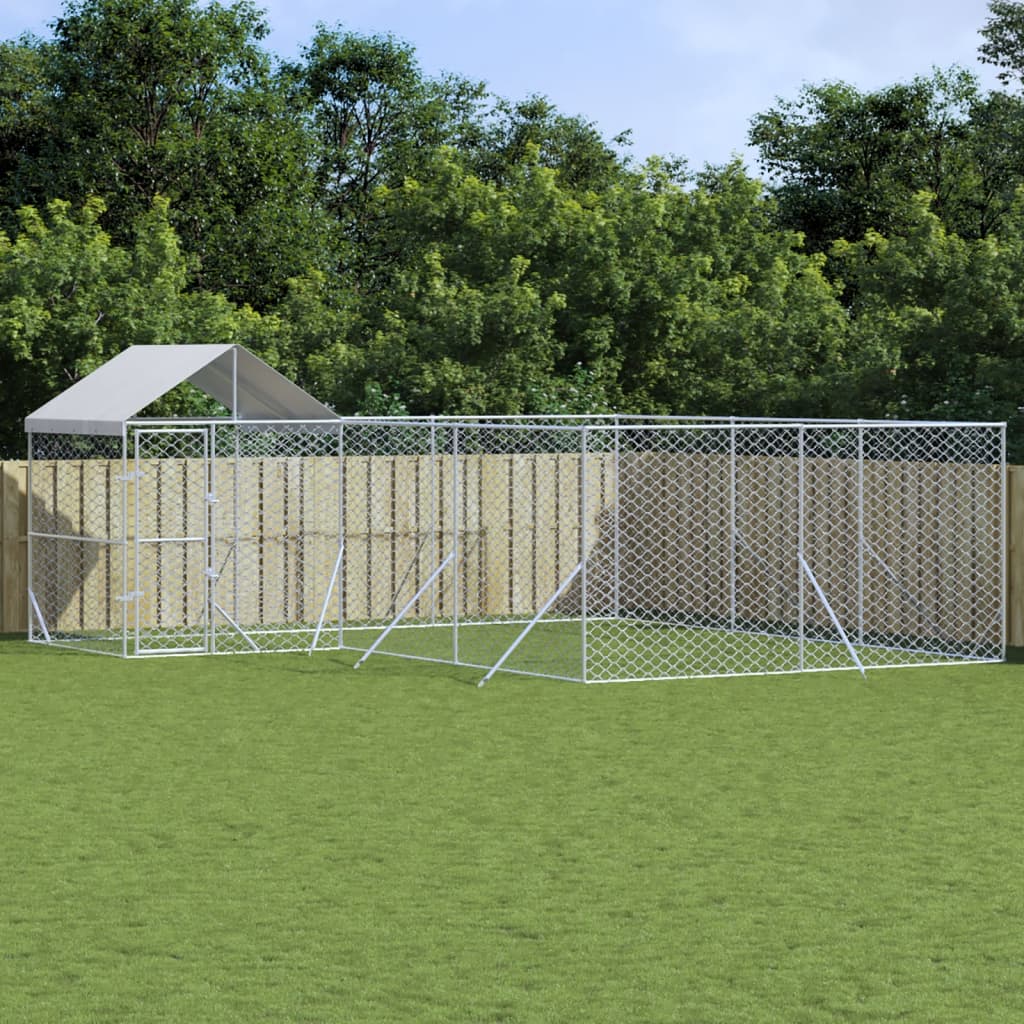 Vidaxl Hond Kennel mam Daach 6x6x2.5 m galvaniséiert Stol Sëlwer