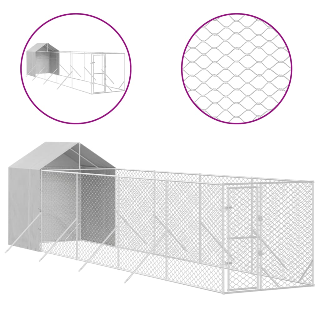 Vidaxl -Hundezwinger mit Dach 2x10x2,5 M verzinkte Stahl Silber