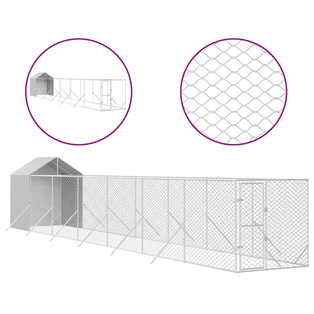 Vidaxl -Hundezwinger mit Dach 2x14x2,5 M verzinktes Stahl Silber