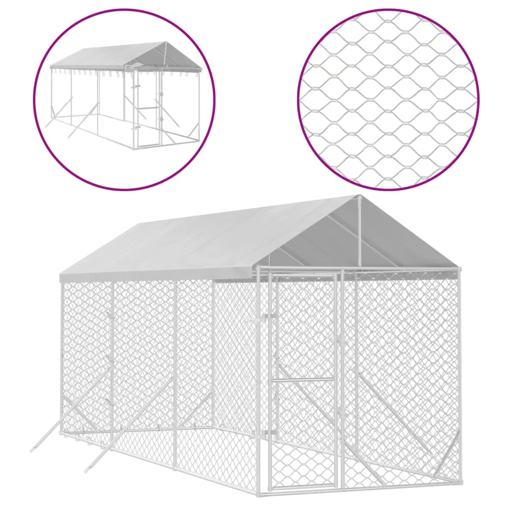 Vidaxl -Hundezwinger mit Dach 2x6x2,5 M verzinkte Stahl Silber