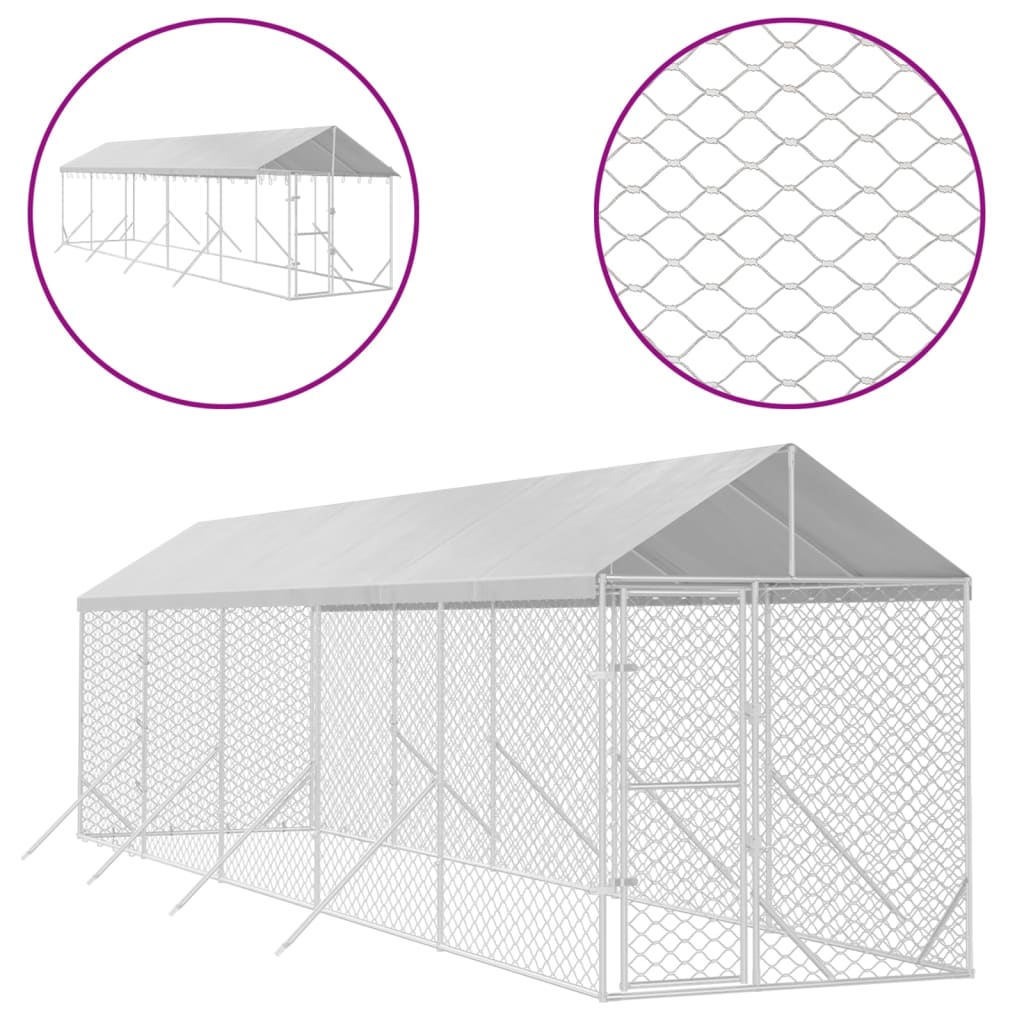 Vidaxl -Hundezwinger mit Dach 2x10x2,5 M verzinkte Stahl Silber