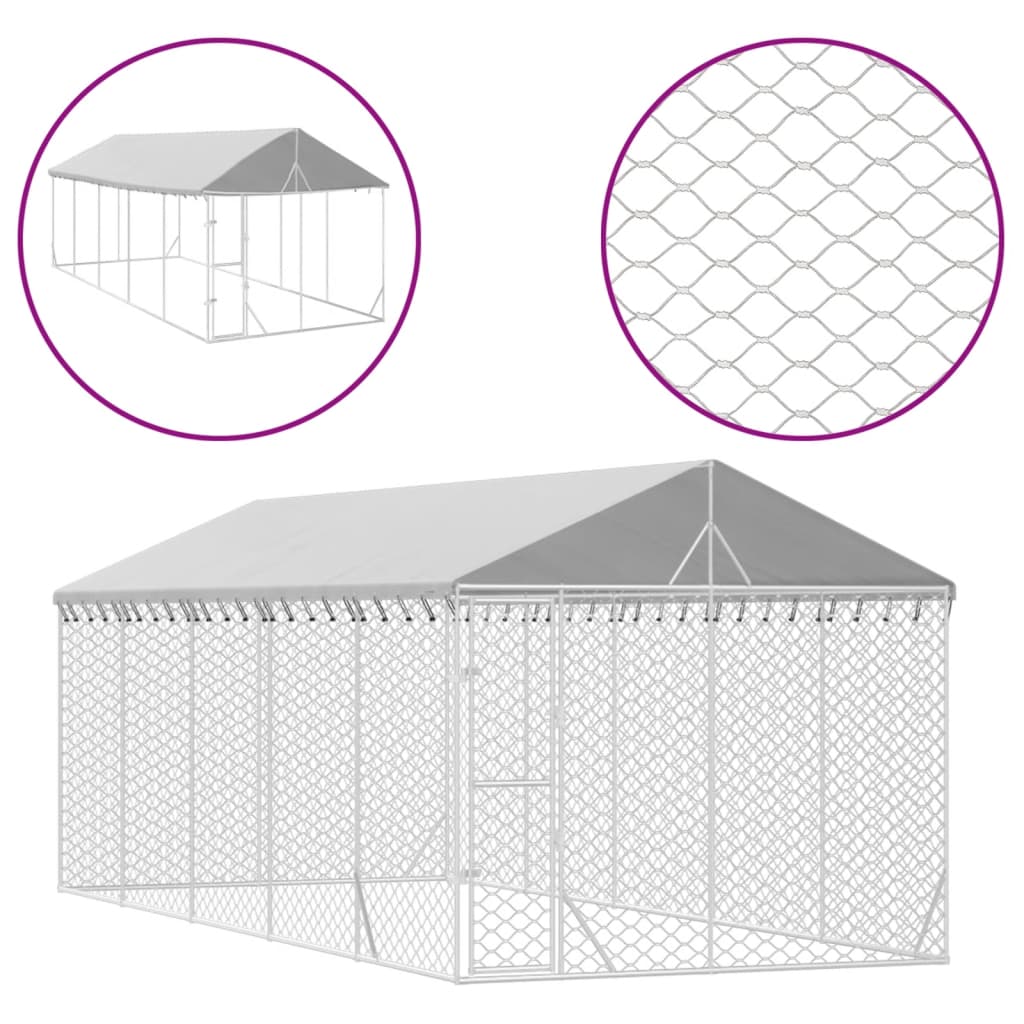 Vidaxl Dog Kennel med tag 3x7,5x2,5 m galvaniseret stålsølv