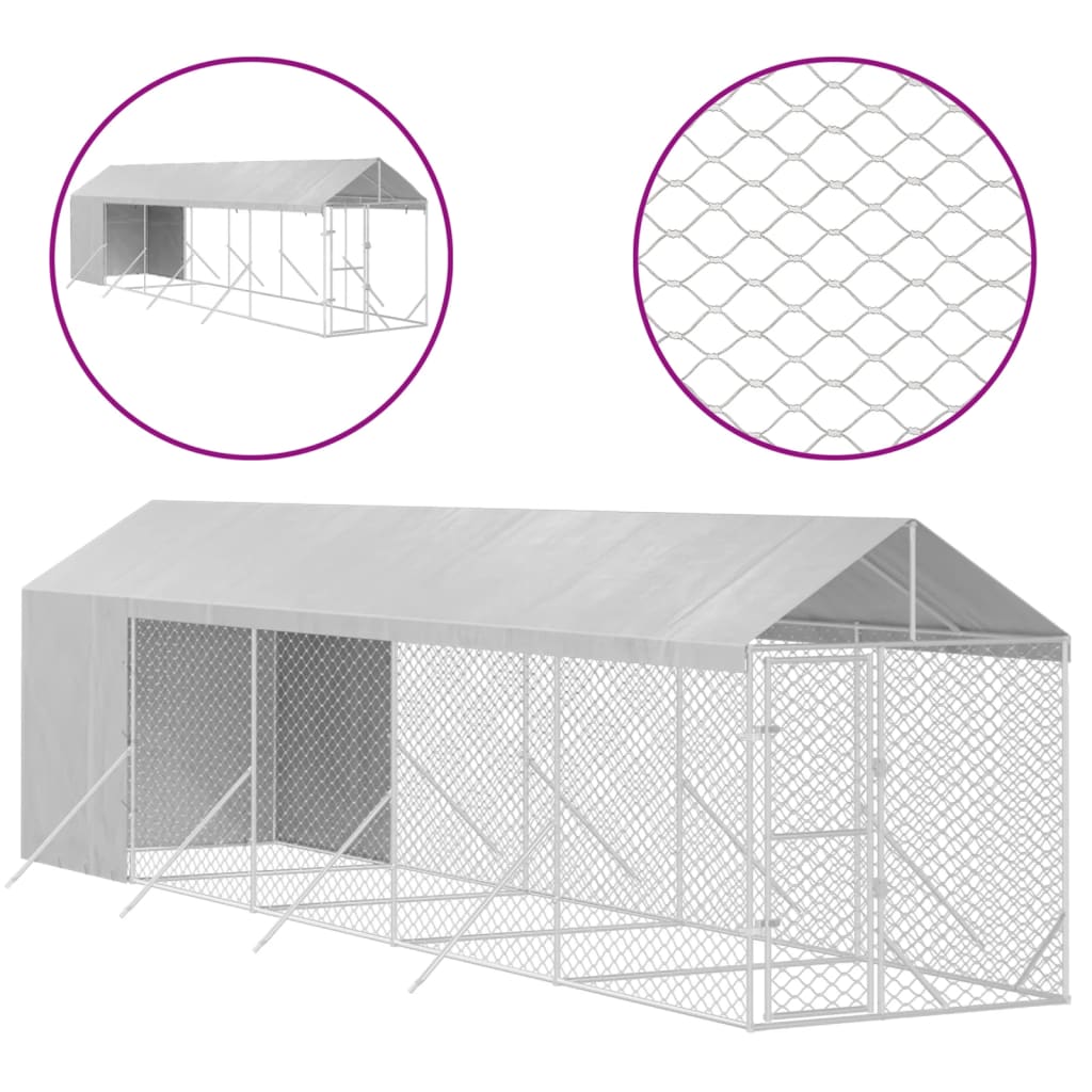 Vidaxl -Hundezwinger mit Dach 2x10x2,5 M verzinkte Stahl Silber