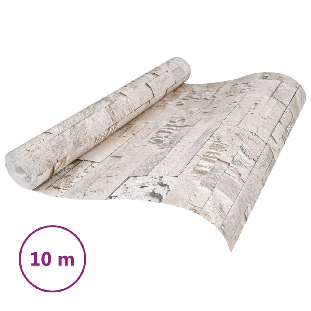 VidaXL papier peint intissé 3D aspect pierre 10x0,53 m gris et beige