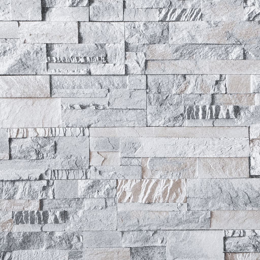 VidaXL papier peint intissé 3D aspect pierre 10x0,53 m gris clair et marron