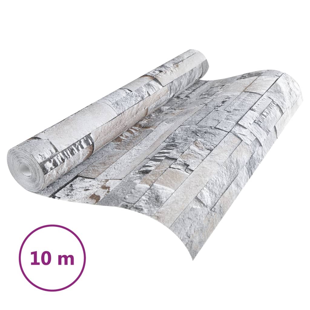 VidaXL papier peint intissé 3D aspect pierre 10x0,53 m gris clair et marron