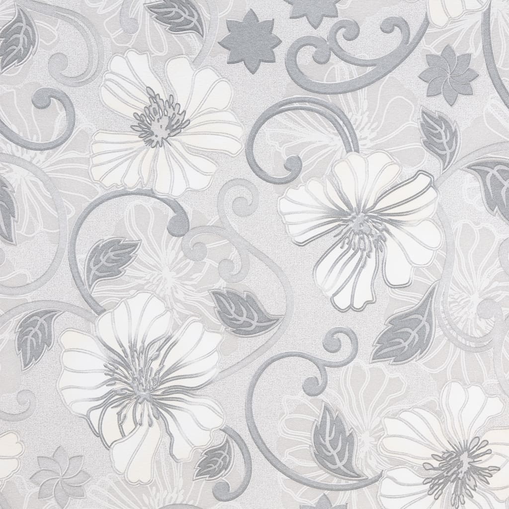 VidaXL papier peint intissé motif fleur 3D 10x0,53 m gris