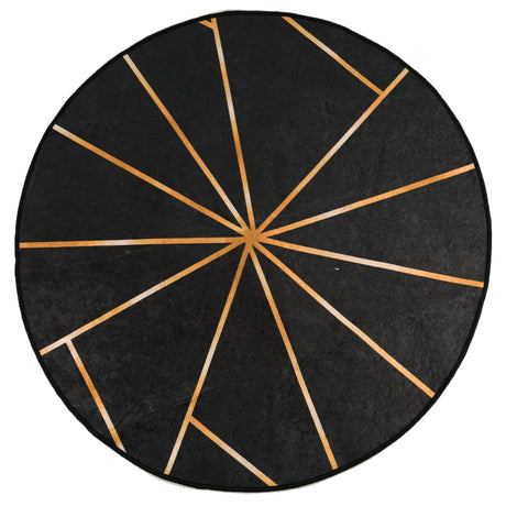 Vidaxl tapis antidérapant lavable ø 120 cm noir et or