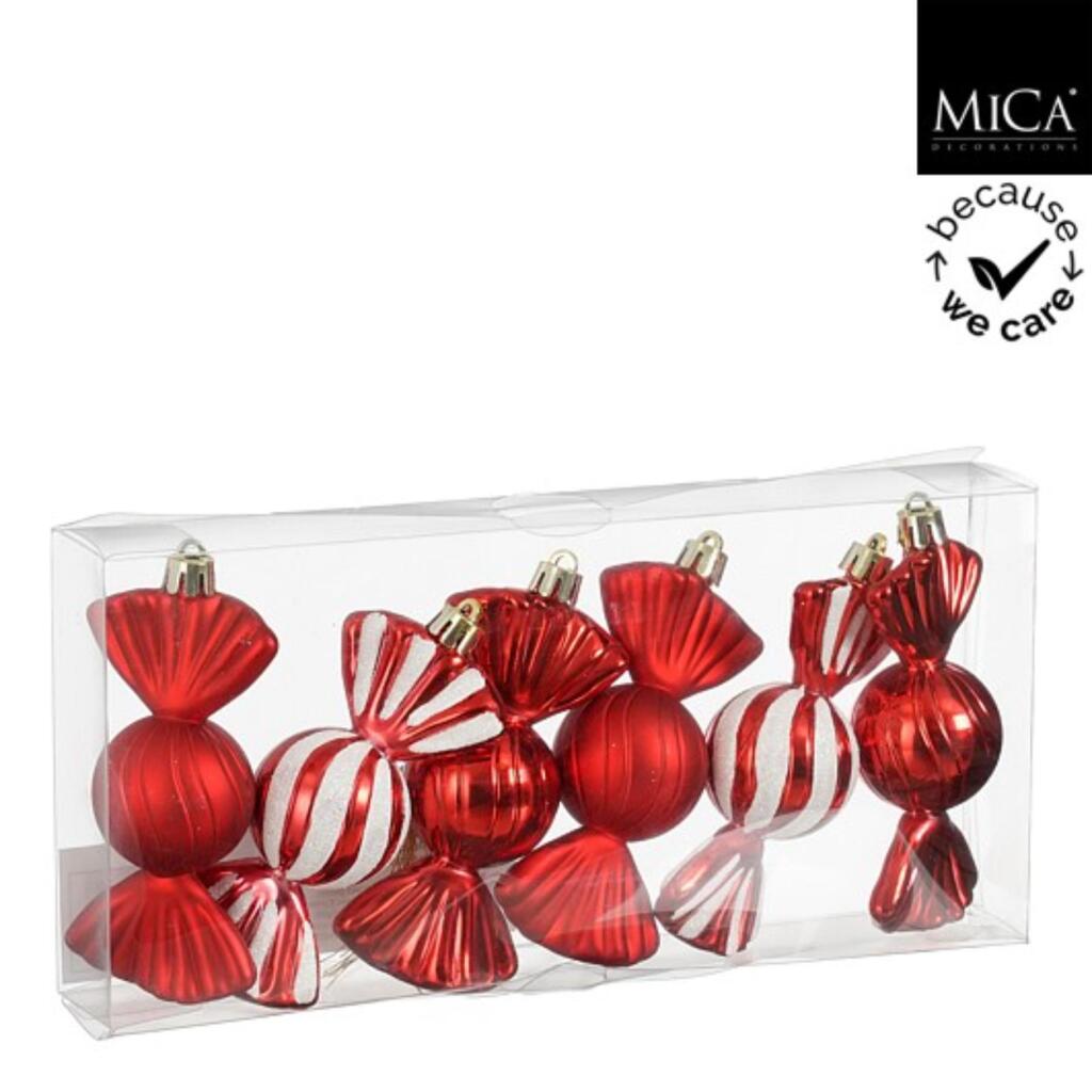 Mica decorations pendentif bonbon 5x3,5x10 cm 6 pièces rouge blanc