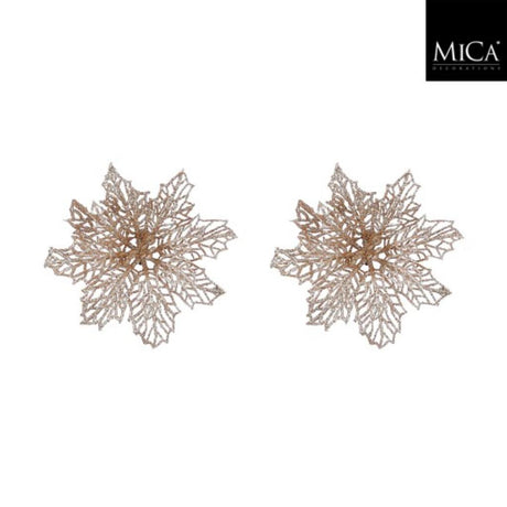 Clip décorations en mica poinsettia 3x13,5 cm 2 pièces champagne