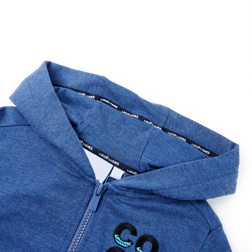 VidaXL Cardigan enfant avec capuche et fermeture éclair 128 bleu foncé mélangé
