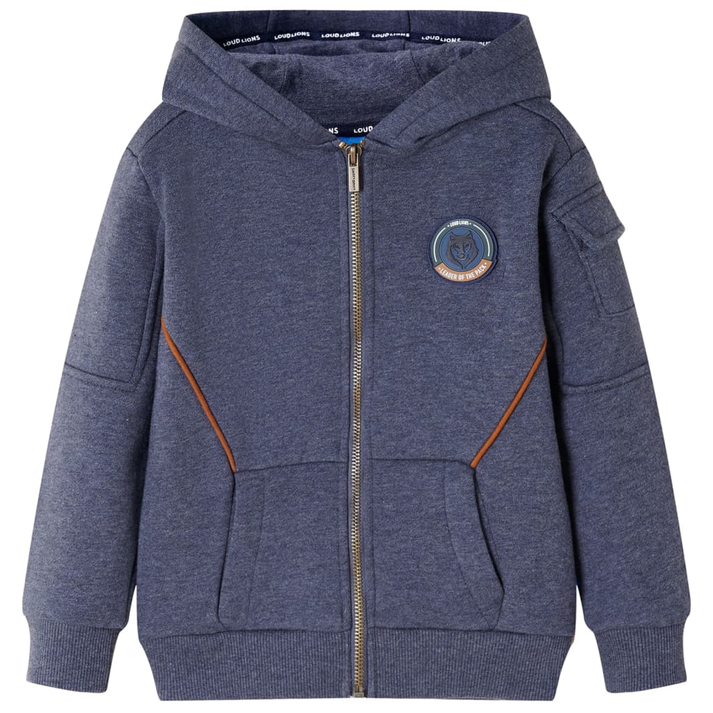 VidaXL Cardigan enfant avec capuche et fermeture éclair 128 bleu foncé mélangé