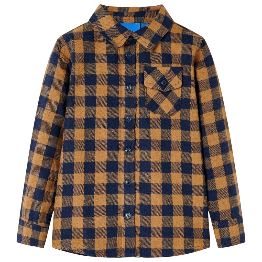 VidaXL Chemise enfant à carreaux 92 cognac et bleu