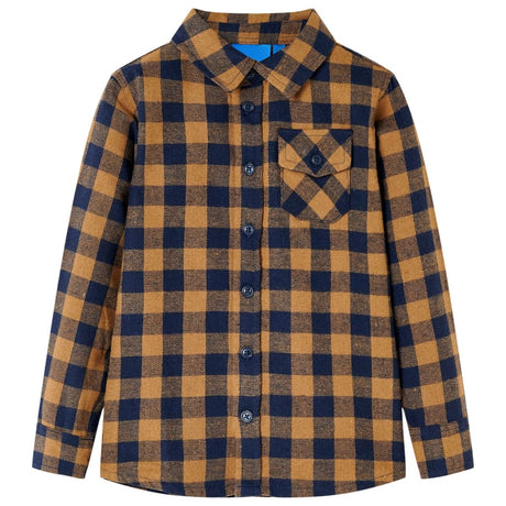 VidaXL Chemise enfant à carreaux 92 cognac et bleu