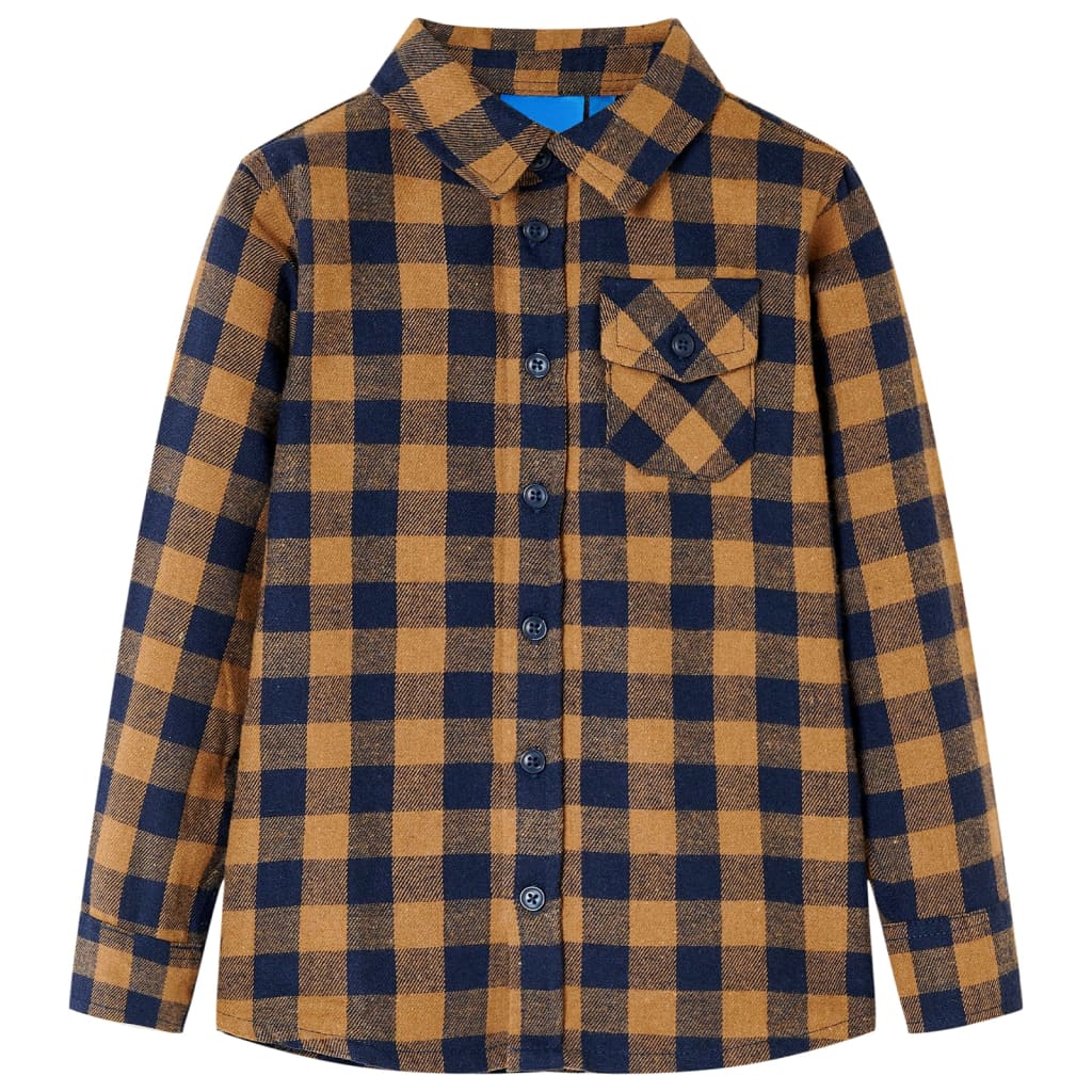 VidaXL Chemise enfant à carreaux 104 cognac et bleu