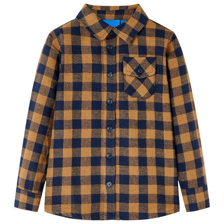 VidaXL Chemise enfant à carreaux 104 cognac et bleu