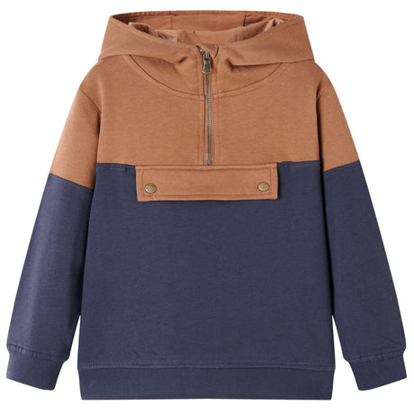 VidaXL Pull enfant avec capuche demi-fermeture éclair 92 couleur cognac anthracite