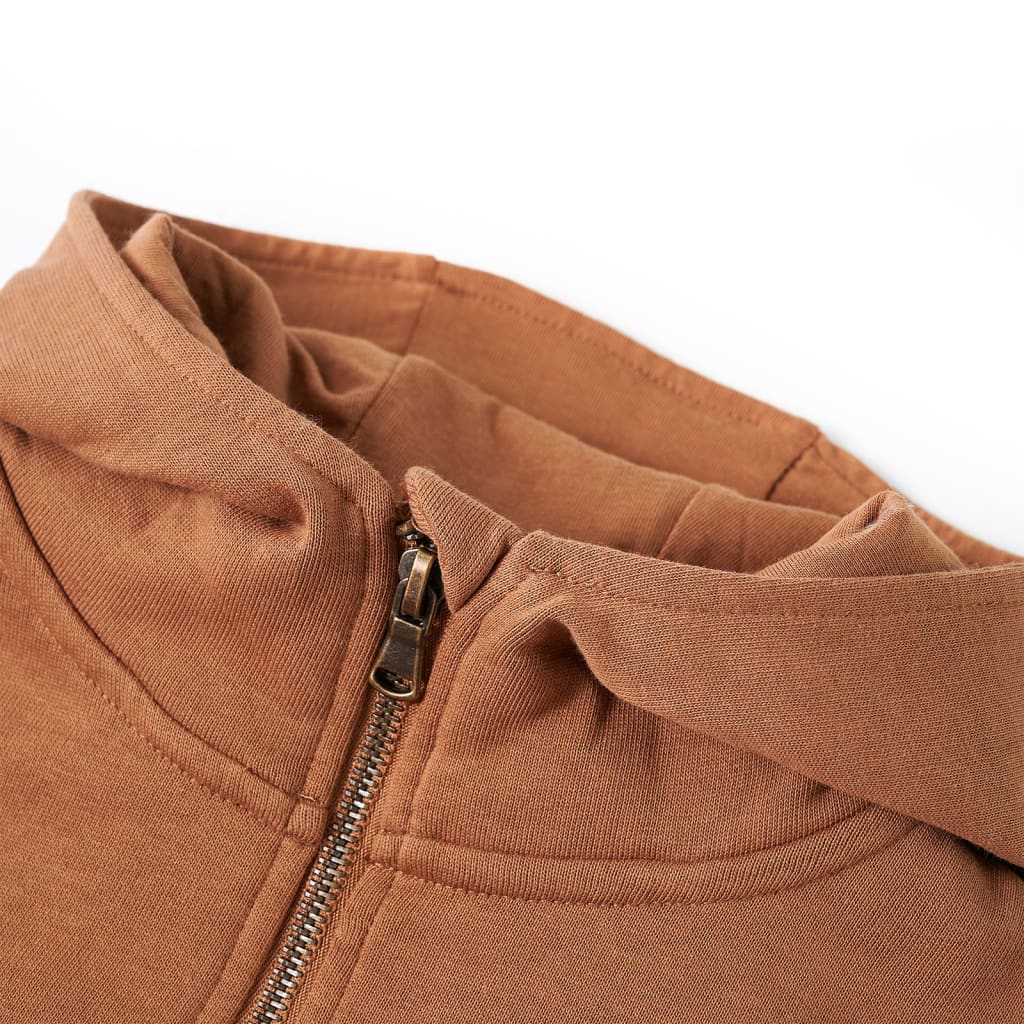 VidaXL Pull enfant avec capuche demi-fermeture éclair 140 couleur cognac anthracite