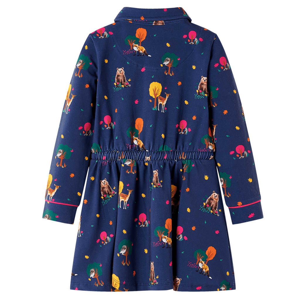 VidaXL Robe enfant manches longues et cordon de serrage 128 bleu marine