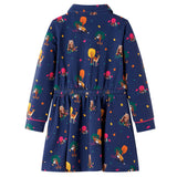 VidaXL Robe enfant manches longues et cordon de serrage 128 bleu marine
