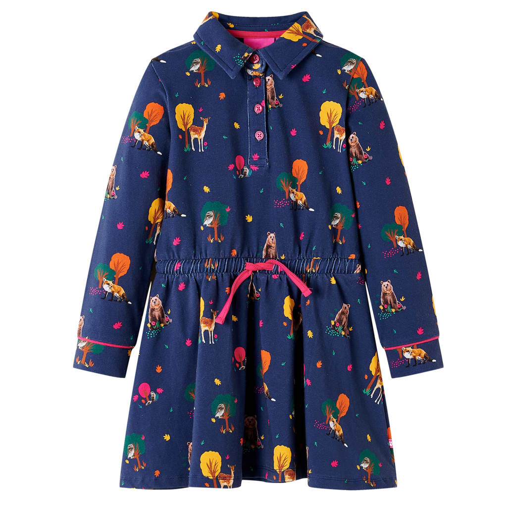 VidaXL Robe enfant manches longues et cordon de serrage 140 bleu marine