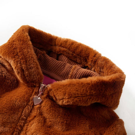 VidaXL Manteau enfant avec capuche 104 fausse fourrure couleur cognac