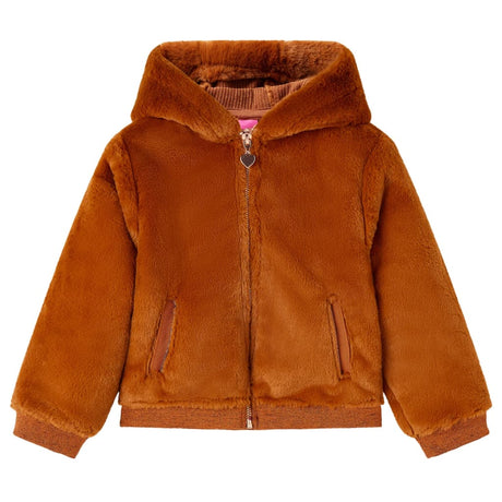 VidaXL Manteau enfant avec capuche 116 fausse fourrure couleur cognac