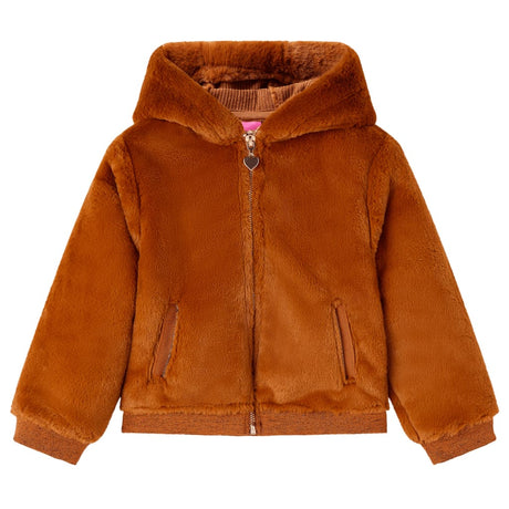 VidaXL Manteau enfant avec capuche 128 fausse fourrure couleur cognac