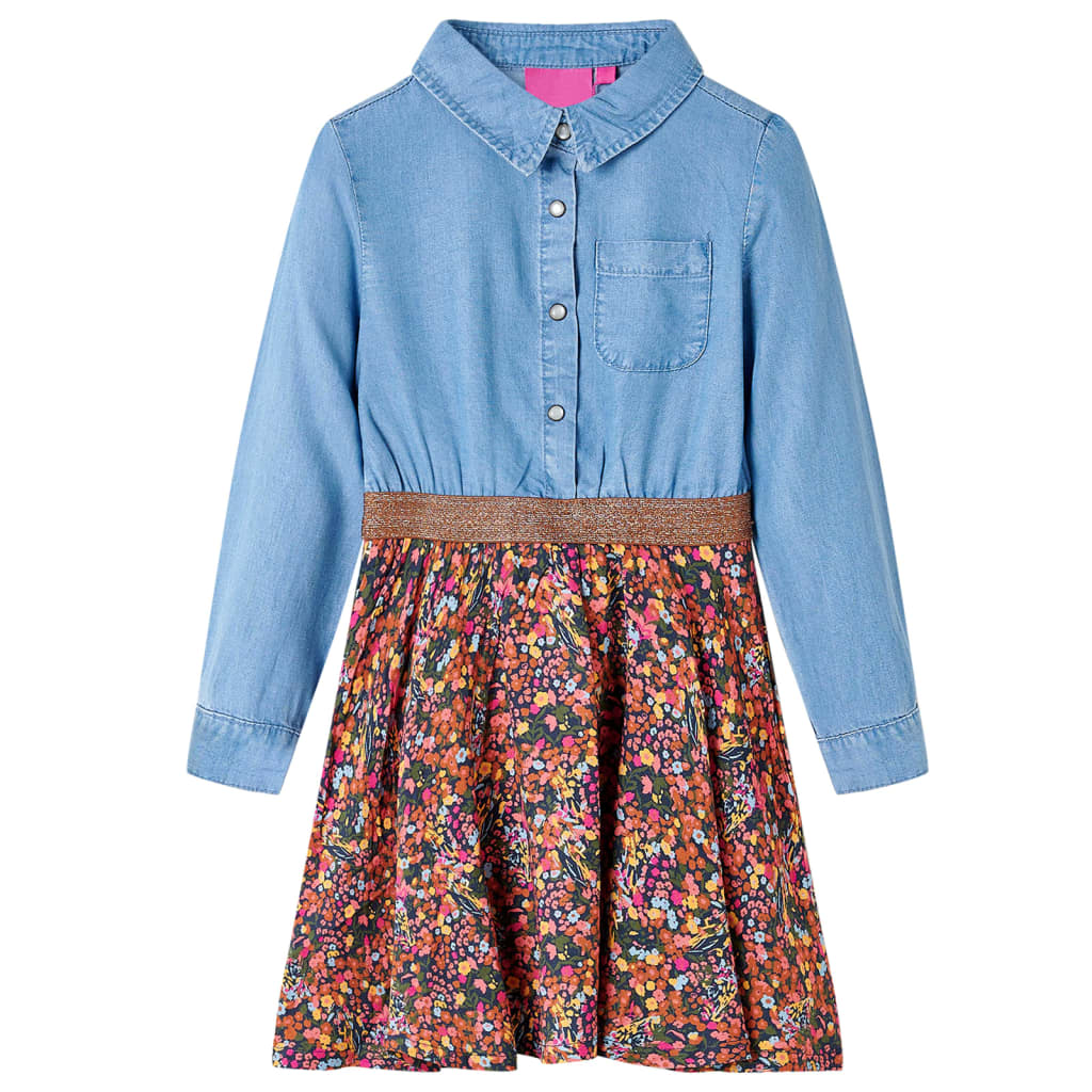VidaXL Robe enfant à manches longues 92 bleu marine et bleu denim