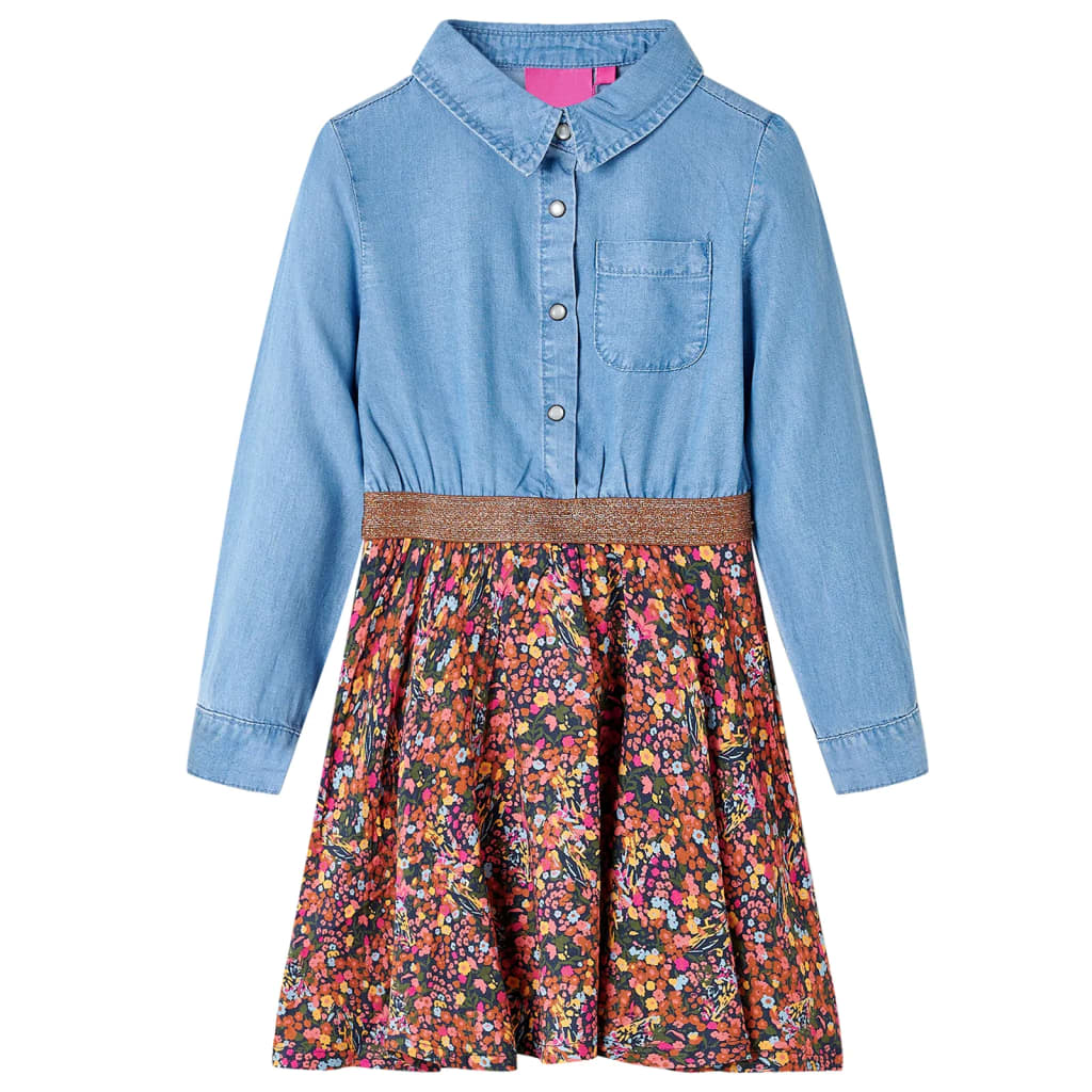 VidaXL Robe enfant à manches longues 104 bleu marine et bleu denim