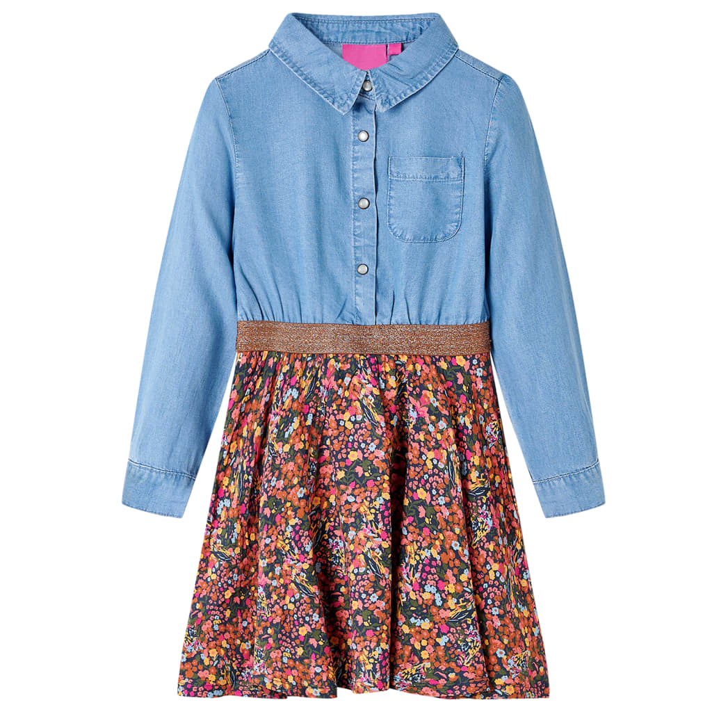 VidaXL Robe enfant à manches longues 128 bleu marine et bleu denim