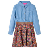 VidaXL Robe enfant à manches longues 128 bleu marine et bleu denim