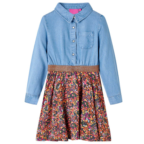 VidaXL Robe enfant à manches longues 140 bleu marine et bleu denim