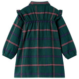 VidaXL Robe enfant à manches longues et volants 128 vert foncé