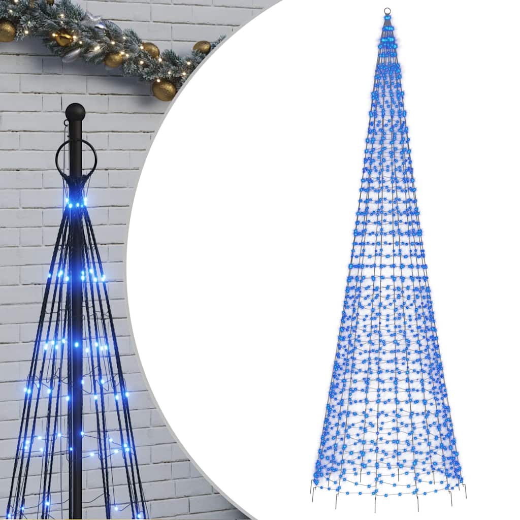 Vidaxxl Sapin de Noël LED sur mât de drapeau 1534 LED 500 cm bleu