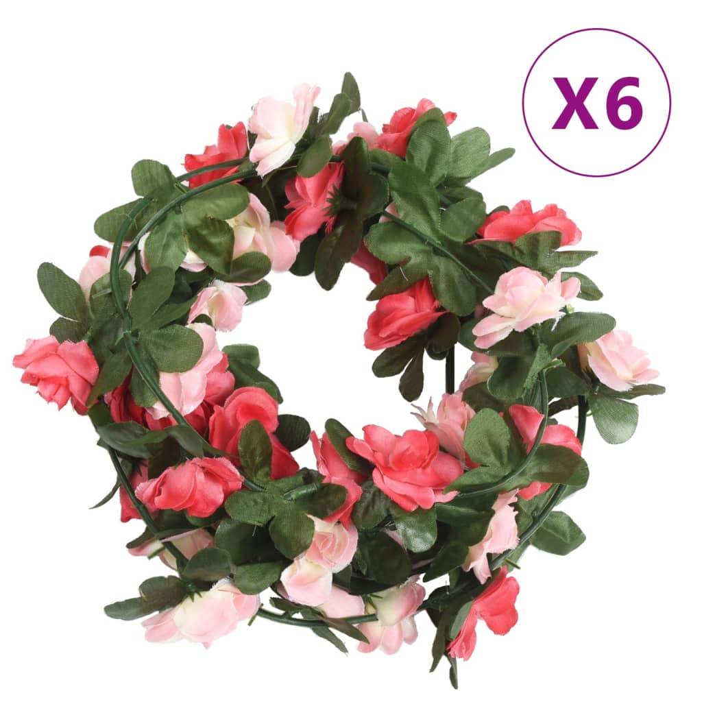 VidaXL guirlandes de Noël avec fleurs 6 pcs 250 cm rose printemps