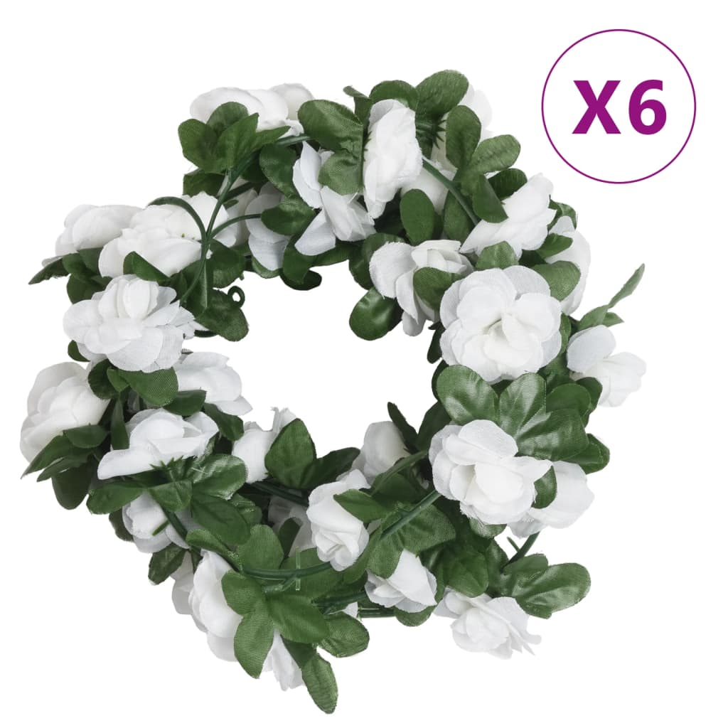 Vidaxl Weihnachtsgirlanden mit Blumen 6 St 250 cm Frühling Weiß