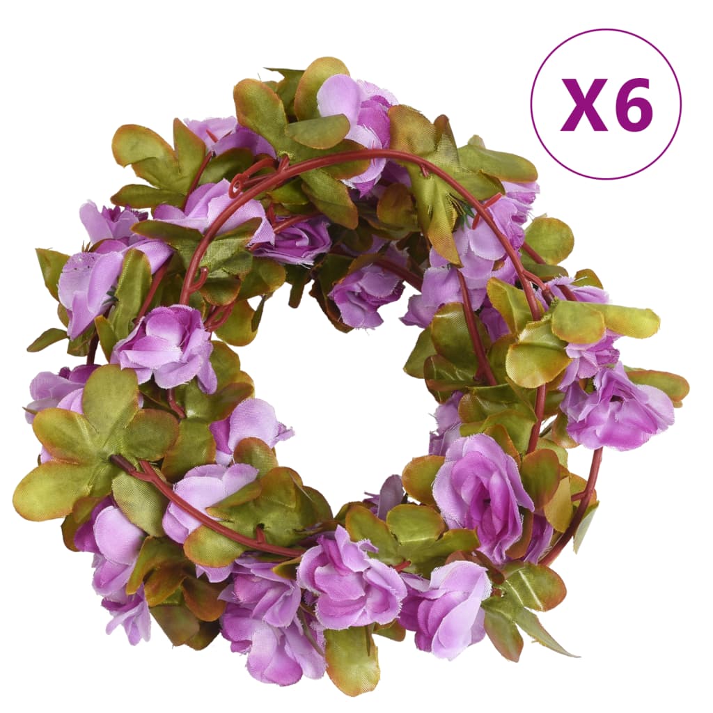 Vidaxl Christmas Garlands With Flowers 6 st 250 cm Light Purple