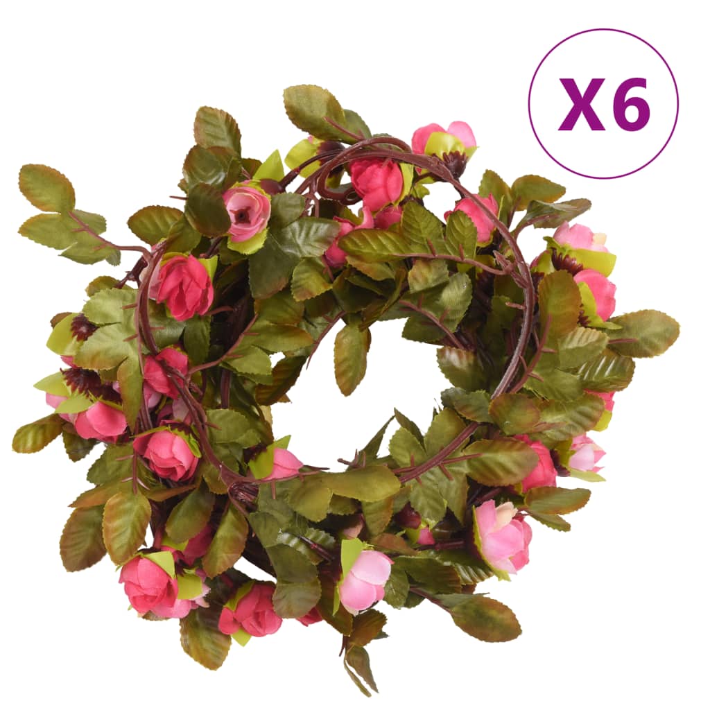 Vidaxl Christmas Garlands with Flowers 6 PCS 215 cm Rose Pink