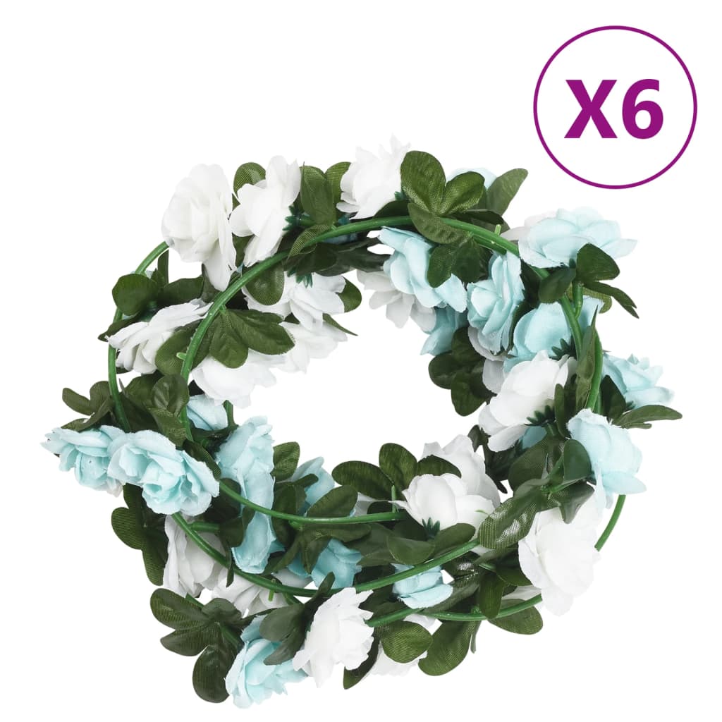 VidaXL guirlandes de Noël avec fleurs 6 pcs 240 cm bleu et blanc