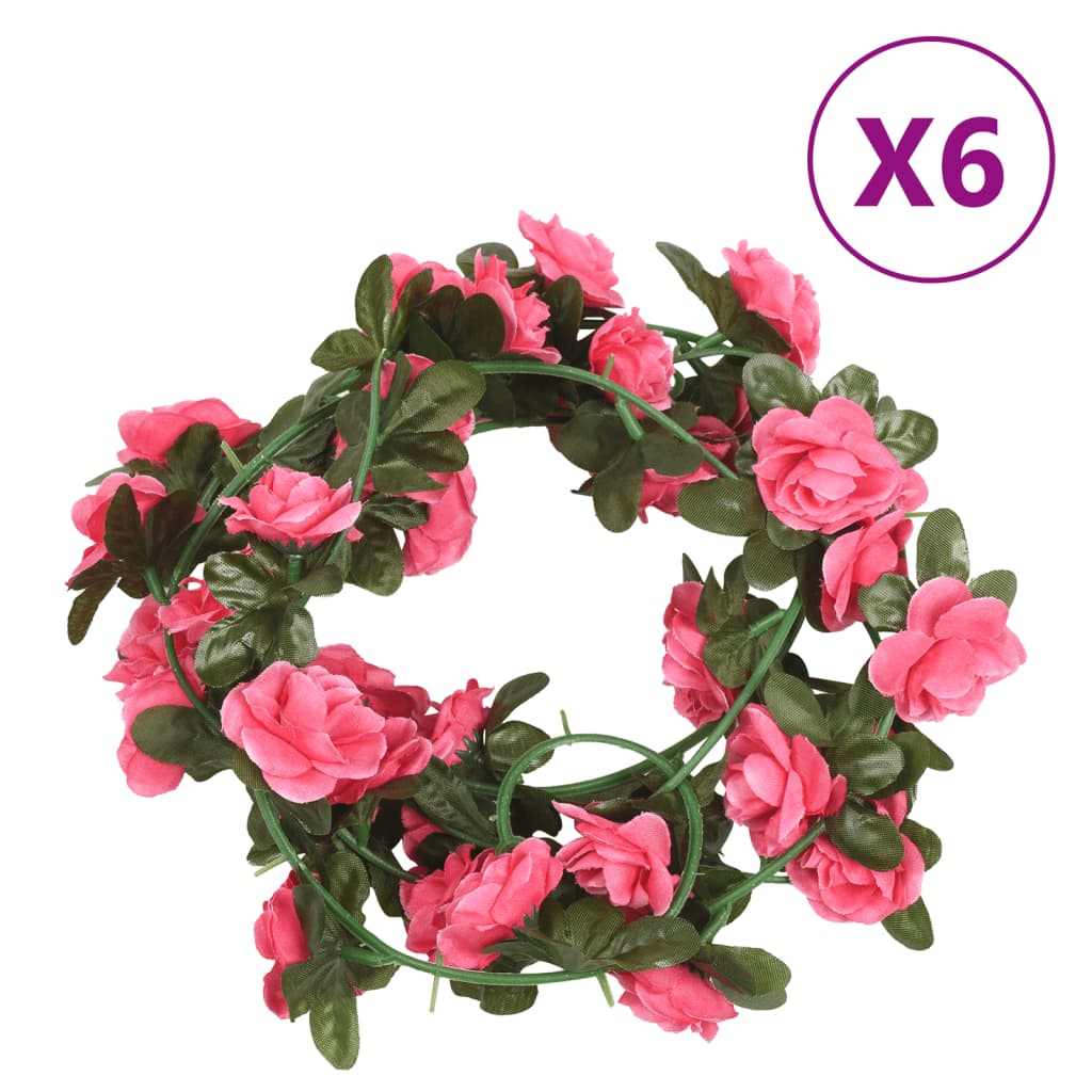 Vidaxl Guierras navideñas con flores 6 st 240 cm rosa rojo