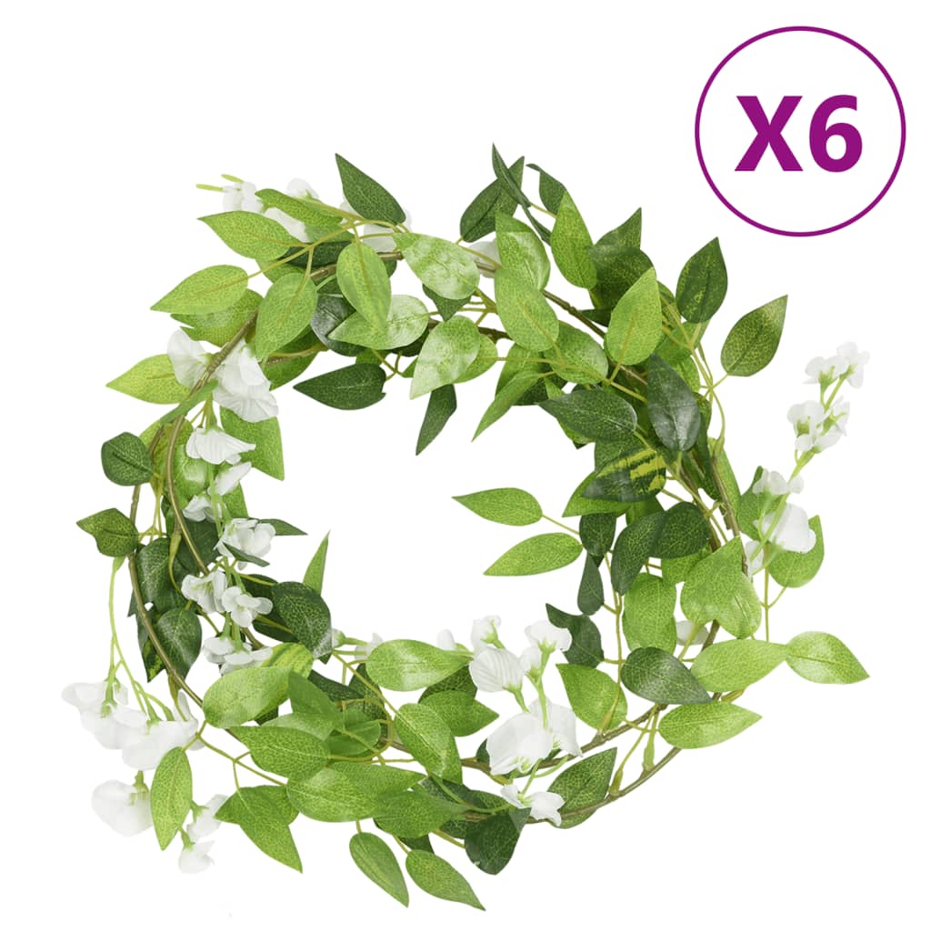 Vidaxl Guierras navideñas con flores de 6 st 200 cm blanco