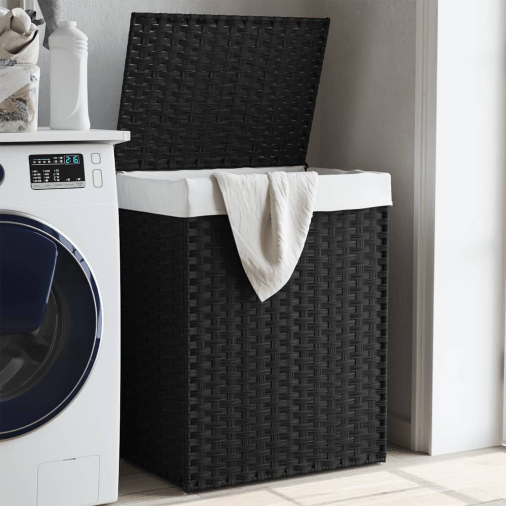 Vidaxl Laundry Basket con coperchio 46x333x60 cm Poly Rattan Black