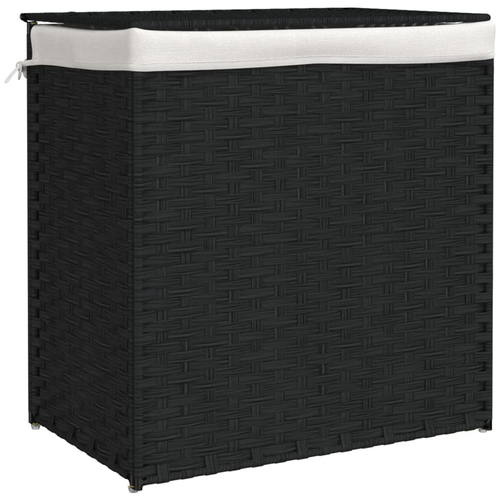 Vidaxl pralni z 2 przedziałami 53x35x57 cm poli rattan czarny